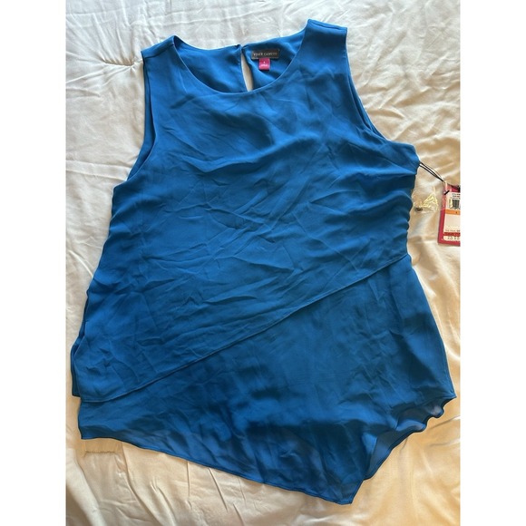 Vince Camuto Asymmetrical-Hem Double-Layer Blouse Peacock Blue NWT Small - Picture 9 of 16